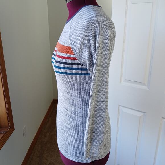 Arizona Jean Co Thermal Waffle Knit Shirt Large long sleeve heather grey stripes - Picture 2 of 9